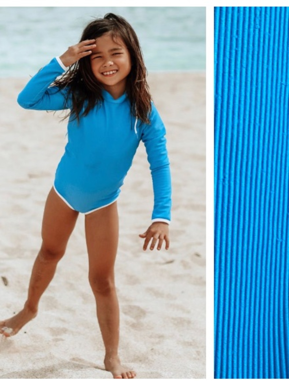 LainSnow Mini Blue Ribbed Long Sleeve Rashguard One Piece Swimsuit 2t